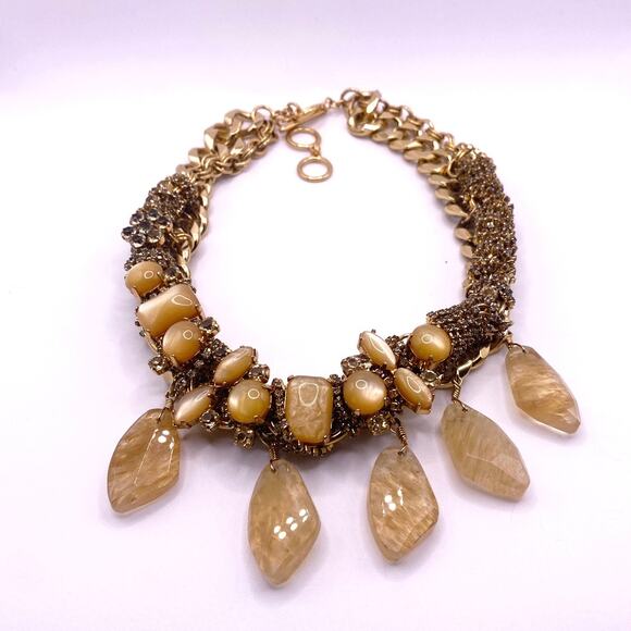 Stella & Dot Choker Necklace Gold & Cream Tones Statement Collar with Extension - Picture 5 of 6